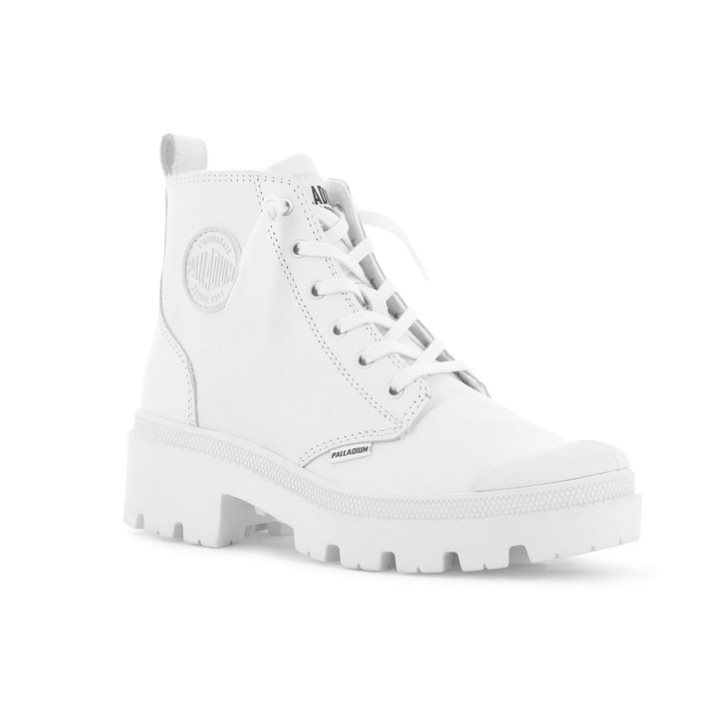 Palladium Pallabase Leather Women's Boots White | UK C472-BXI